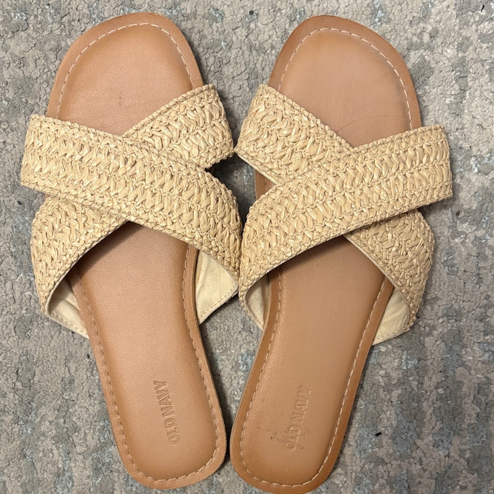 Old Navy Beige/Tan Crisscross Woven Slide Sandals - Women